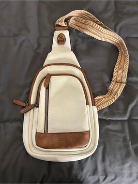 White and Brown Leather Sling Bag